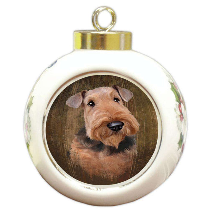 Rustic Airedale Terrier Dog Round Ball Christmas Ornament RBPOR50509
