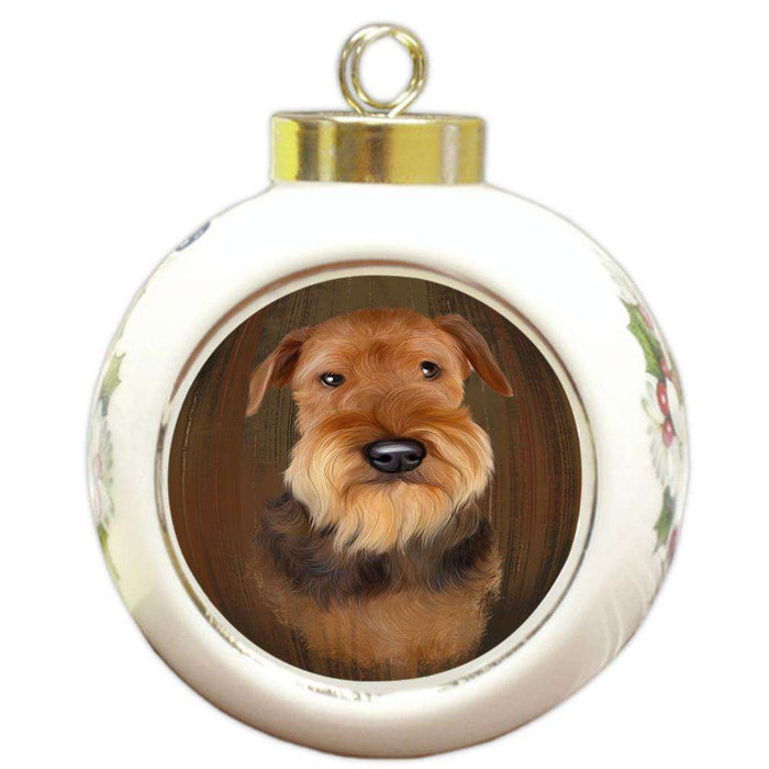 Rustic Airedale Terrier Dog Round Ball Christmas Ornament RBPOR50510