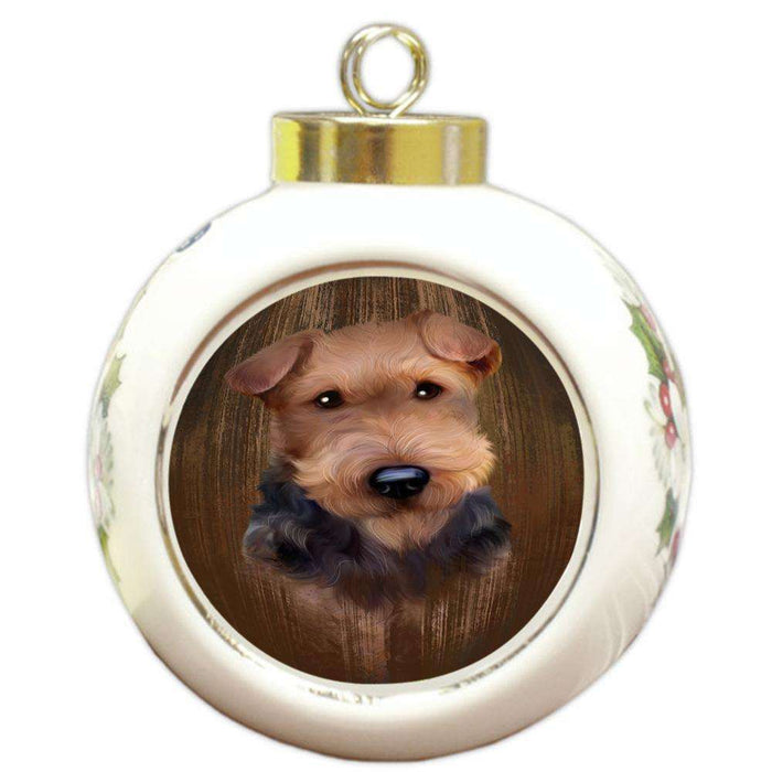 Rustic Airedale Terrier Dog Round Ball Christmas Ornament RBPOR50511