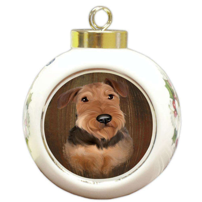 Rustic Airedale Terrier Dog Round Ball Christmas Ornament RBPOR50512