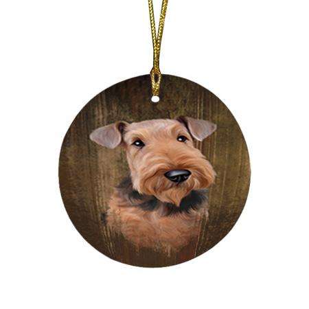 Rustic Airedale Terrier Dog Round Flat Christmas Ornament RFPOR50500
