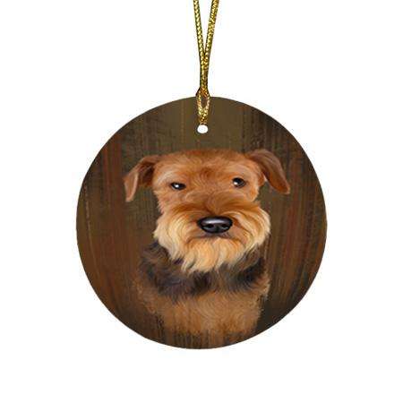 Rustic Airedale Terrier Dog Round Flat Christmas Ornament RFPOR50501