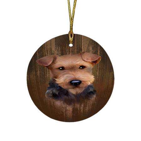 Rustic Airedale Terrier Dog Round Flat Christmas Ornament RFPOR50502