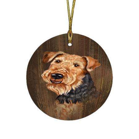 Rustic Airedale Terrier Dog Round Flat Christmas Ornament RFPOR50504