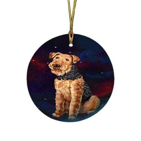 Rustic Airedale Terrier Dog Round Flat Christmas Ornament RFPOR50505