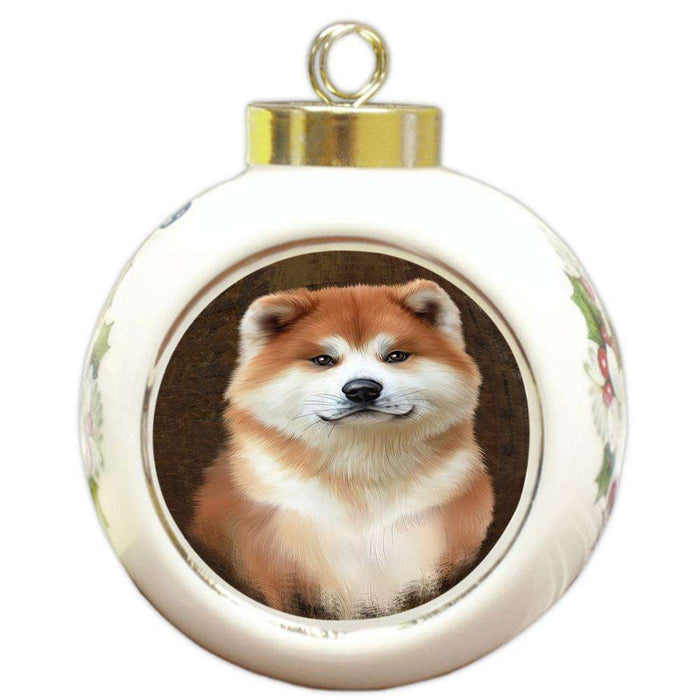 Rustic Akita Dog Round Ball Christmas Ornament RBPOR54399