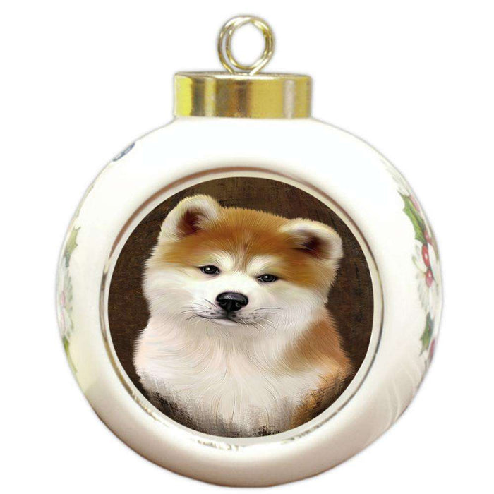 Rustic Akita Dog Round Ball Christmas Ornament RBPOR54400