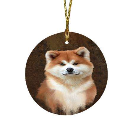 Rustic Akita Dog Round Flat Christmas Ornament RFPOR54390