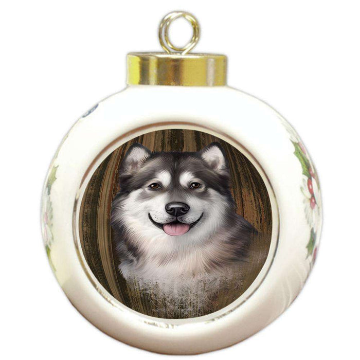 Rustic Alaskan Malamute Dog Round Ball Christmas Ornament RBPOR50515