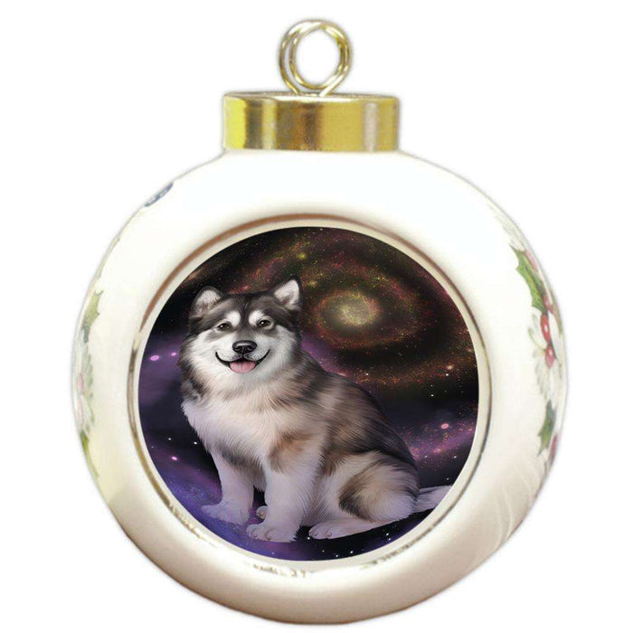 Rustic Alaskan Malamute Dog Round Ball Christmas Ornament RBPOR50516