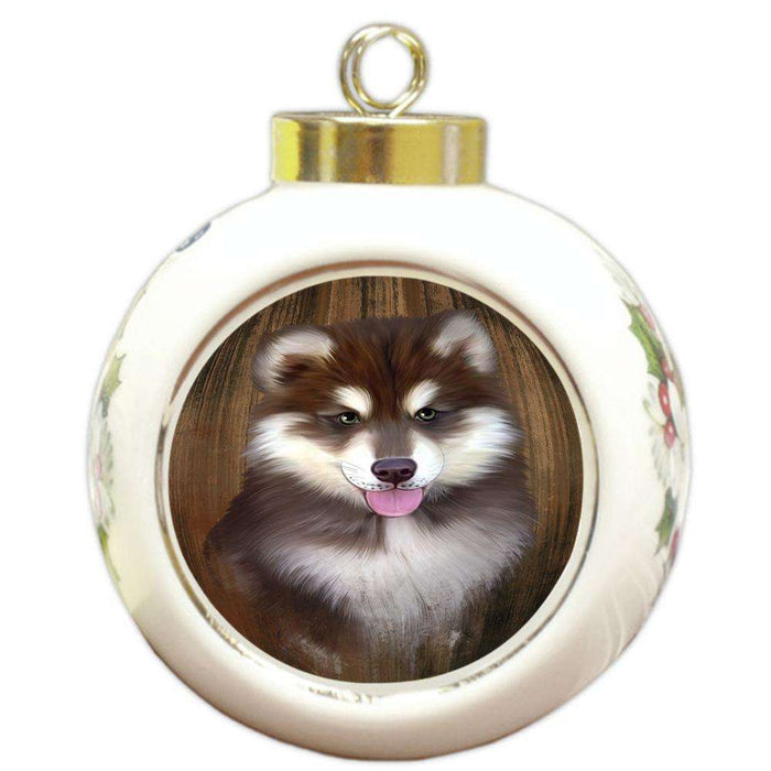 Rustic Alaskan Malamute Dog Round Ball Christmas Ornament RBPOR50517