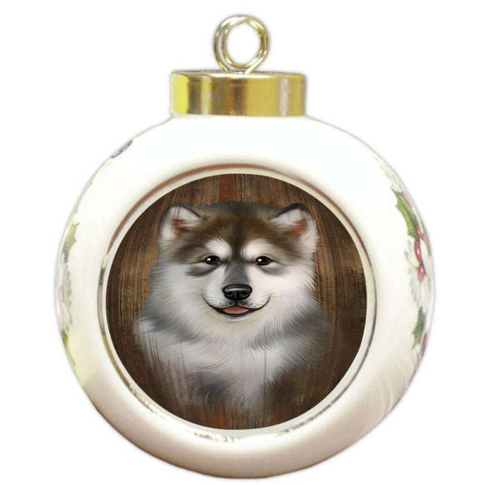 Rustic Alaskan Malamute Dog Round Ball Christmas Ornament RBPOR50518