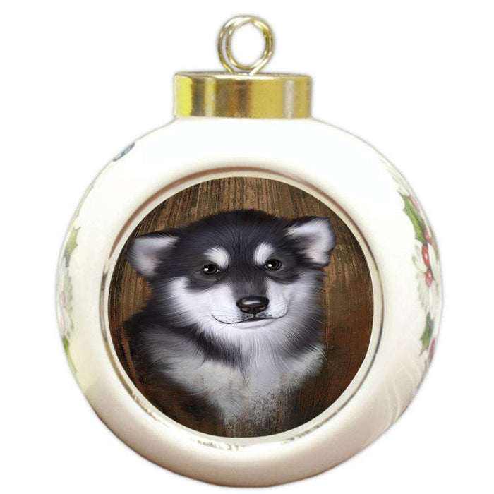 Rustic Alaskan Malamute Dog Round Ball Christmas Ornament RBPOR50519
