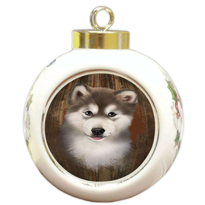 Rustic Alaskan Malamute Dog Round Ball Christmas Ornament RBPOR50520
