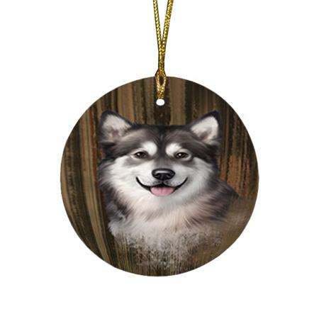 Rustic Alaskan Malamute Dog Round Flat Christmas Ornament RFPOR50506