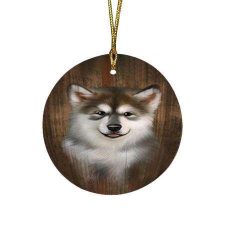 Rustic Alaskan Malamute Dog Round Flat Christmas Ornament RFPOR50509