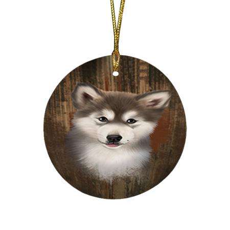 Rustic Alaskan Malamute Dog Round Flat Christmas Ornament RFPOR50511