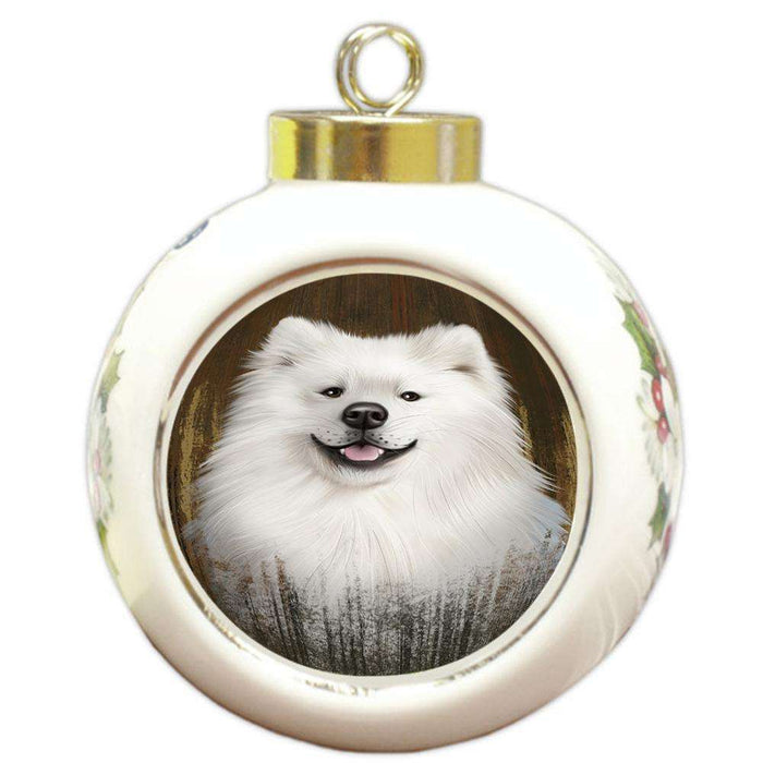 Rustic American Eskimo Dog Round Ball Christmas Ornament RBPOR50291