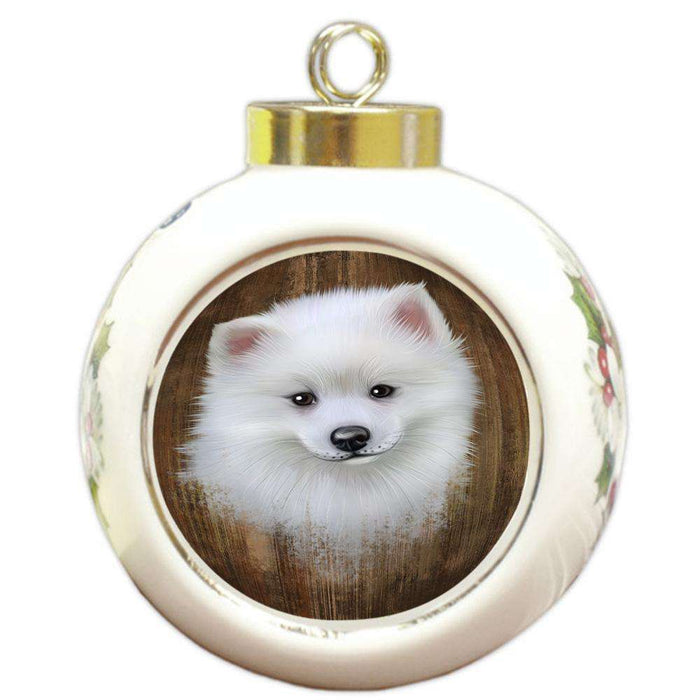 Rustic American Eskimo Dog Round Ball Christmas Ornament RBPOR50292