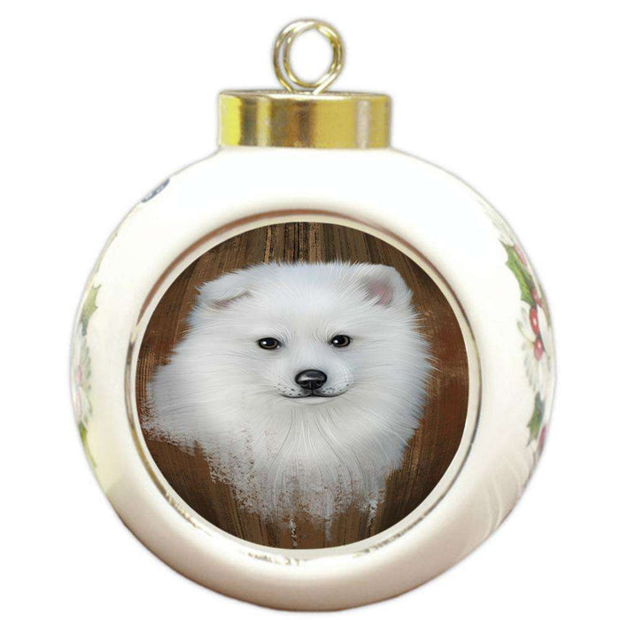 Rustic American Eskimo Dog Round Ball Christmas Ornament RBPOR50293