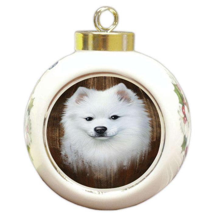 Rustic American Eskimo Dog Round Ball Christmas Ornament RBPOR50294