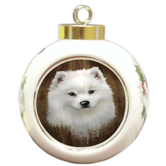 Rustic American Eskimo Dog Round Ball Christmas Ornament RBPOR50295