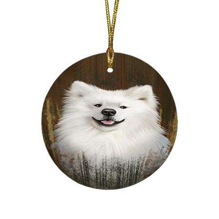 Rustic American Eskimo Dog Round Flat Christmas Ornament RFPOR50282