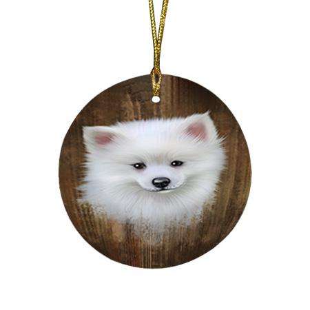 Rustic American Eskimo Dog Round Flat Christmas Ornament RFPOR50283