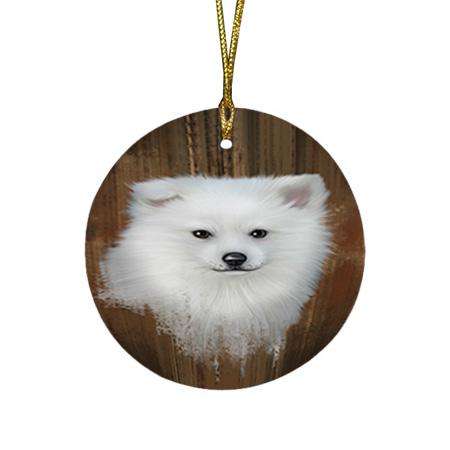 Rustic American Eskimo Dog Round Flat Christmas Ornament RFPOR50284