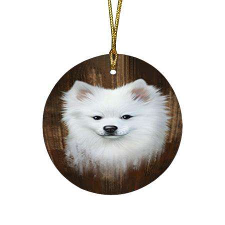 Rustic American Eskimo Dog Round Flat Christmas Ornament RFPOR50285