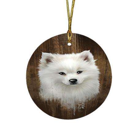 Rustic American Eskimo Dog Round Flat Christmas Ornament RFPOR50286