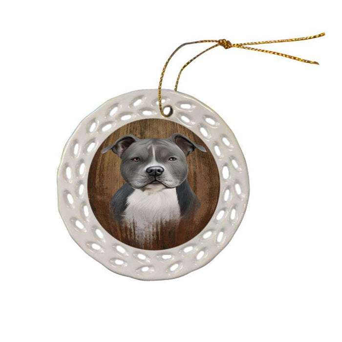 Rustic American Staffordshire Terrier Dog Ceramic Doily Ornament DPOR50521