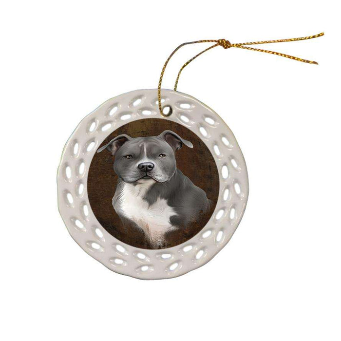Rustic American Staffordshire Terrier Dog Ceramic Doily Ornament DPOR54401