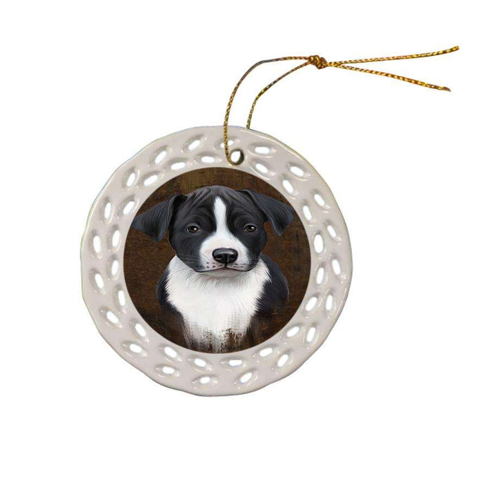 Rustic American Staffordshire Terrier Dog Ceramic Doily Ornament DPOR54402