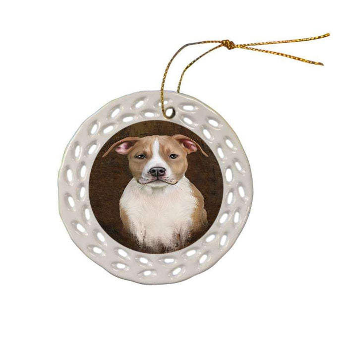 Rustic American Staffordshire Terrier Dog Ceramic Doily Ornament DPOR54403
