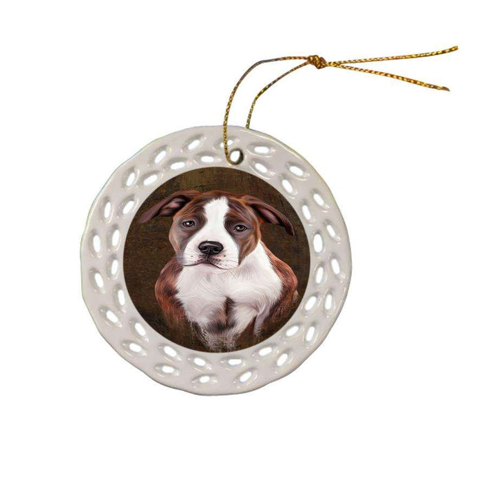 Rustic American Staffordshire Terrier Dog Ceramic Doily Ornament DPOR54405