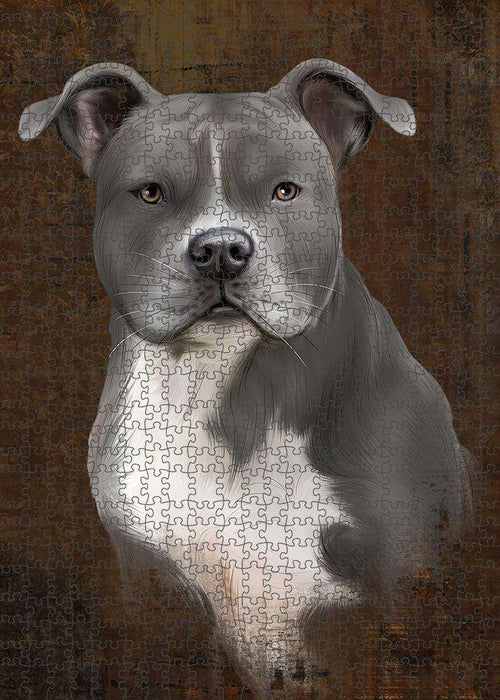 Rustic American Staffordshire Terrier Dog Puzzle with Photo Tin PUZL84760