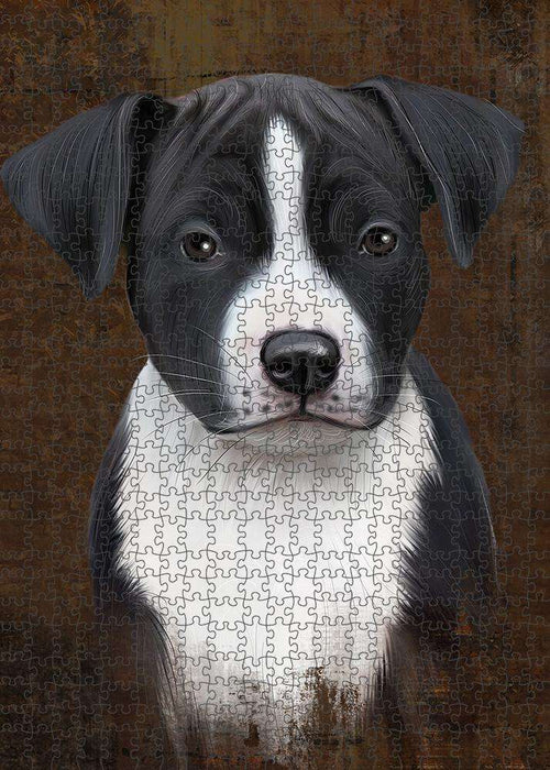 Rustic American Staffordshire Terrier Dog Puzzle with Photo Tin PUZL84764
