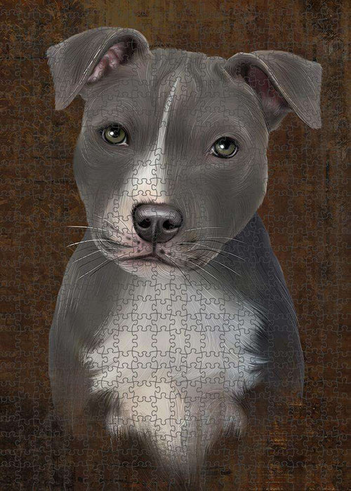 Rustic American Staffordshire Terrier Dog Puzzle with Photo Tin PUZL84772