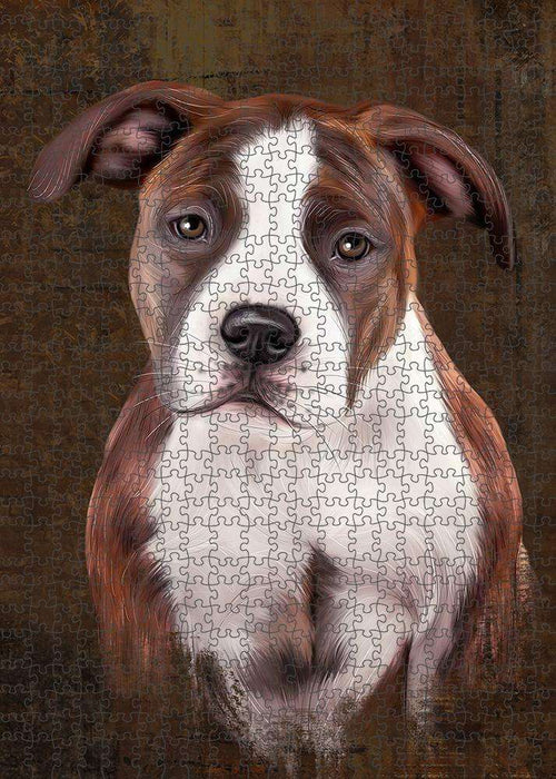 Rustic American Staffordshire Terrier Dog Puzzle with Photo Tin PUZL84776
