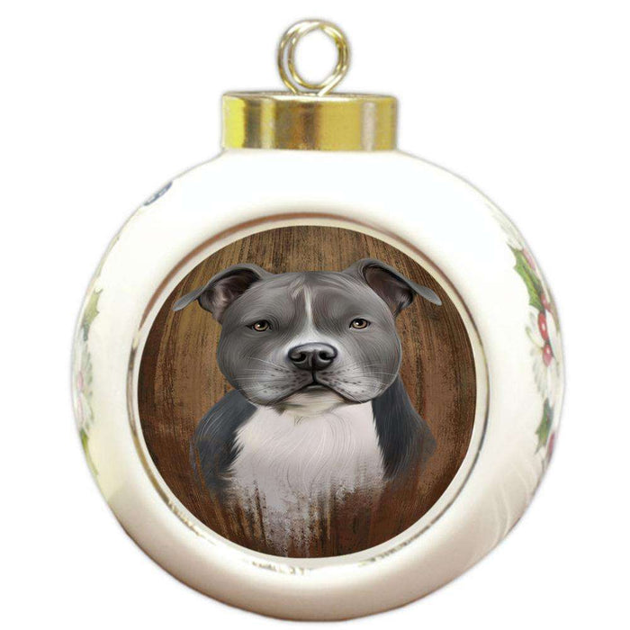 Rustic American Staffordshire Terrier Dog Round Ball Christmas Ornament RBPOR50521