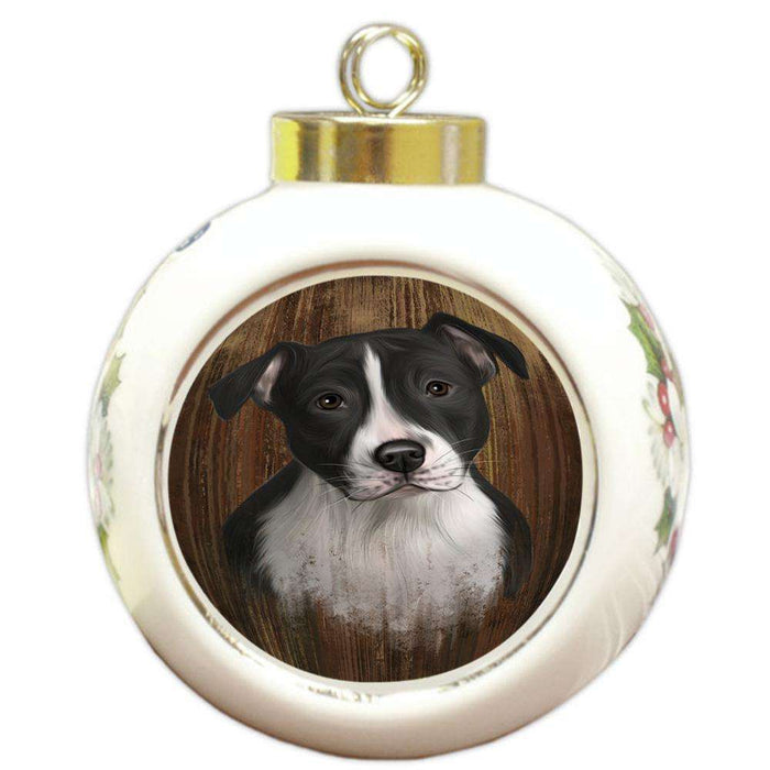Rustic American Staffordshire Terrier Dog Round Ball Christmas Ornament RBPOR50522