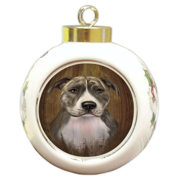 Rustic American Staffordshire Terrier Dog Round Ball Christmas Ornament RBPOR50523