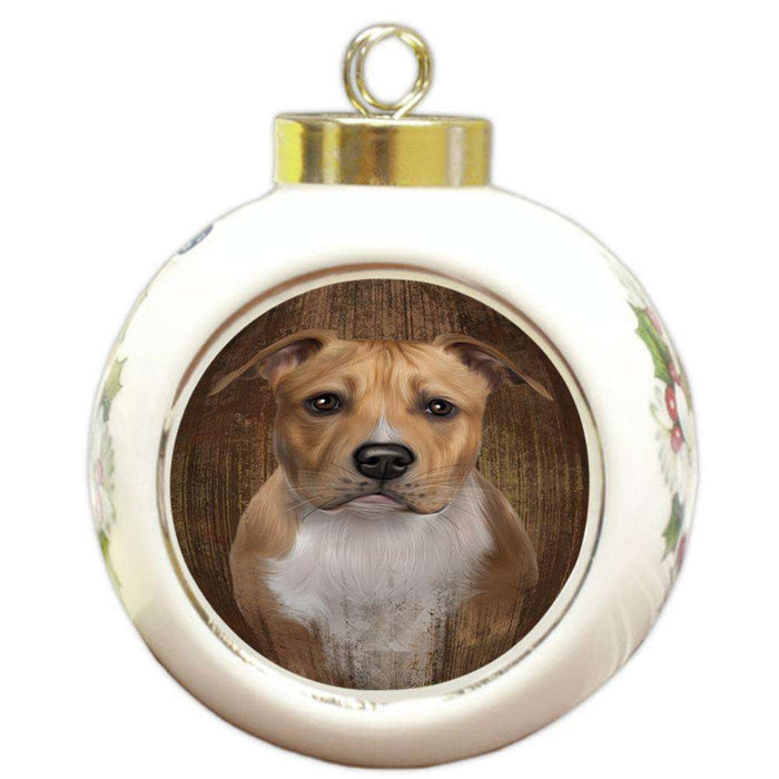 Rustic American Staffordshire Terrier Dog Round Ball Christmas Ornament RBPOR50524