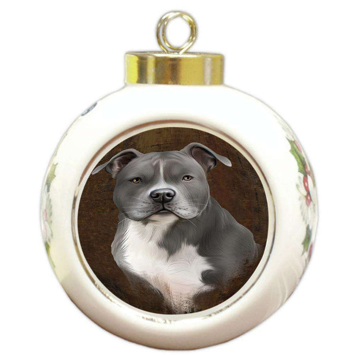 Rustic American Staffordshire Terrier Dog Round Ball Christmas Ornament RBPOR54401