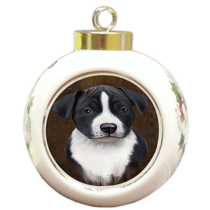 Rustic American Staffordshire Terrier Dog Round Ball Christmas Ornament RBPOR54402