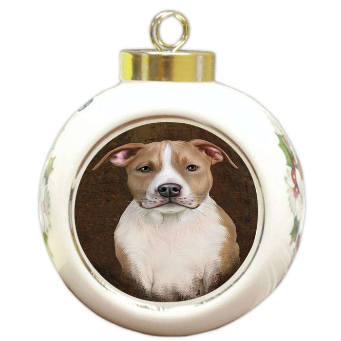 Rustic American Staffordshire Terrier Dog Round Ball Christmas Ornament RBPOR54403