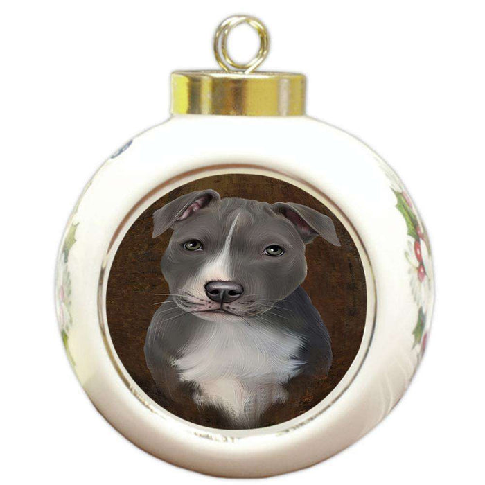 Rustic American Staffordshire Terrier Dog Round Ball Christmas Ornament RBPOR54404