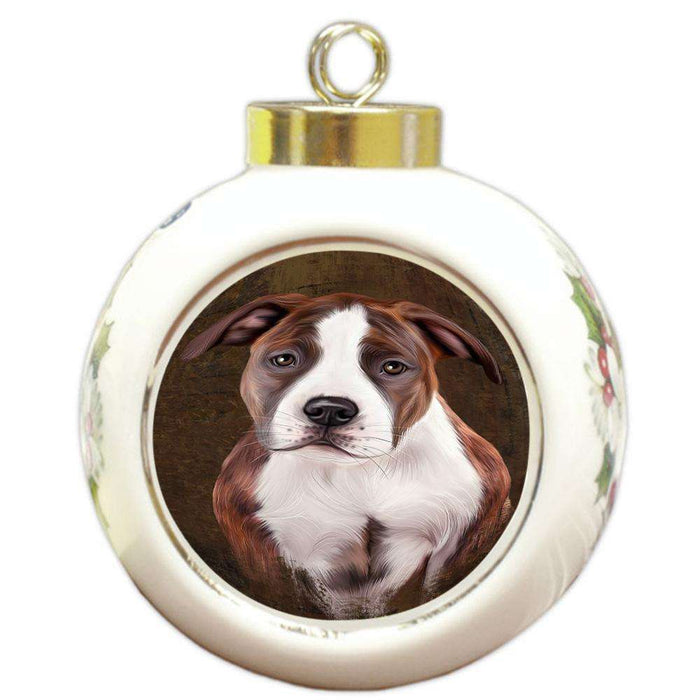 Rustic American Staffordshire Terrier Dog Round Ball Christmas Ornament RBPOR54405
