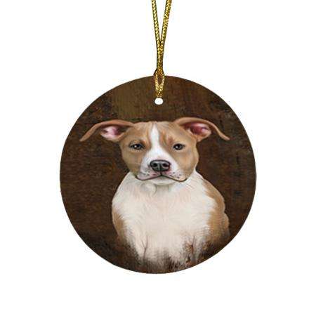Rustic American Staffordshire Terrier Dog Round Flat Christmas Ornament RFPOR54394